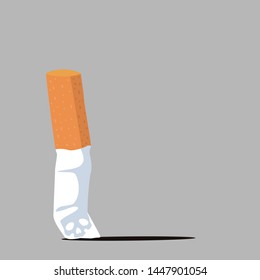 Cigarette butt  flat with ash vector