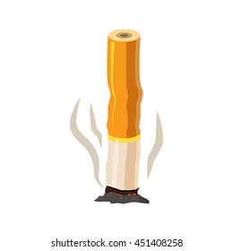 Cigarette butt icon in cartoon style on a white background