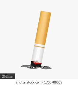 Cigarette butt isolated on white background. Image of heath care concept. No smoking.