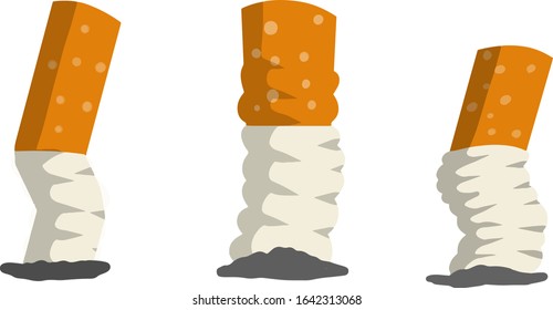 Cigarette butt. Set of trash, dirt and garbage. Small object. Cartoon flat illustration. Bad harmful habit of Smoking