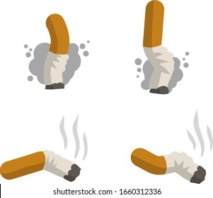 Cigarette butt. Set of trash, dirt and garbage. Cartoon flat illustration. Bad harmful habit of smoking. Small object