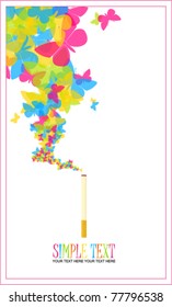 Cigarette with butterflies instead of a smoke. Abstract vector illustration.