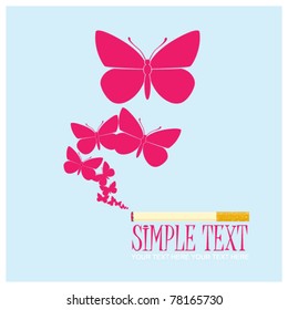 Cigarette with butterflies instead of a smoke. Abstract vector illustration.