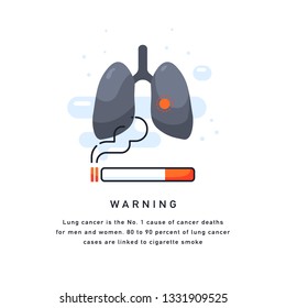 Cigarette cancer concept, vector flat illustration, smoker's lungs Cigarettes kill template isolated on white.