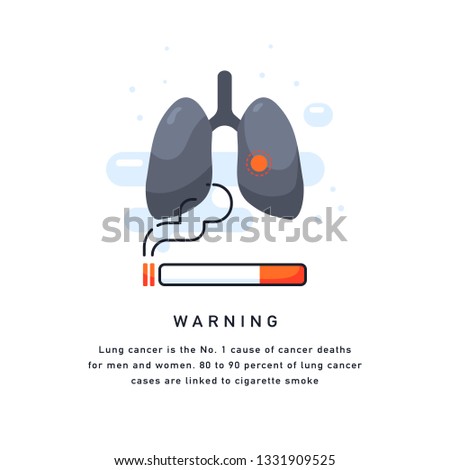 Cigarette cancer concept, vector flat illustration, smoker's lungs Cigarettes kill template isolated on white.