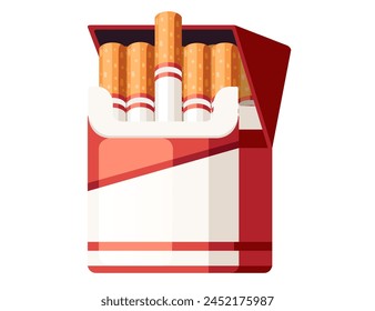 Cigarette in cardboard box red color vector illustration isolated on white background