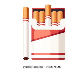 Cigarette in cardboard box red color vector illustration isolated on white background