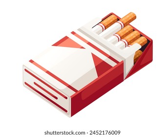 Cigarette in cardboard box red color vector illustration isolated on white background