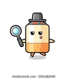 cigarette cartoon character searching with a magnifying glass , cute design