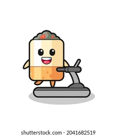 cigarette cartoon character walking on the treadmill , cute design