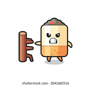 cigarette cartoon illustration as a karate fighter , cute design