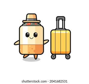 cigarette cartoon illustration with luggage on vacation , cute design