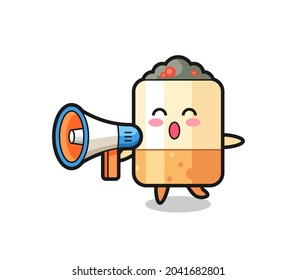 cigarette character illustration holding a megaphone , cute design