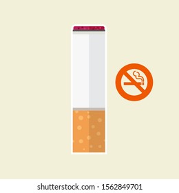 cigarette character mascot isolated on background, cigarettes illustration, cigarette simple clip art, no smoking icon in flat style. 