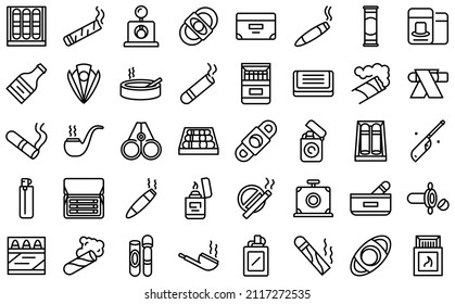 Cigarette and cigar accessories icons set outline vector. Box addiction. Cutter pack