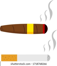 cigarette and cigar smolder on white background concept of tobacco products