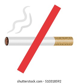 Cigarette crossed with a red stripe. "No smoking". Vector sign