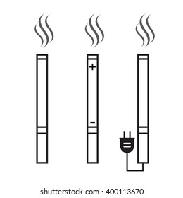 Cigarette and electronic cigarette icons vector. Cigarette nicotine, and smoke electronic