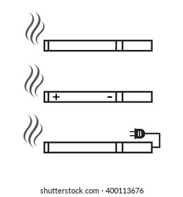 Cigarette and electronic cigarette icons vector. Cigarette nicotine, and smoke electronic