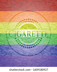 Cigarette emblem on mosaic background with the colors of the LGBT flag
