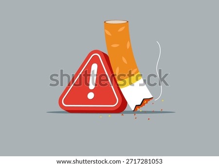 Cigarette with Exclamation attention sign. Stop smoking. Flat vector illustration