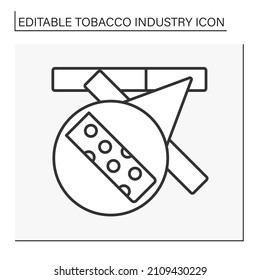  Cigarette Filter Line Icon. Filter Tip For Reducing The Amount Of Tar And Nicotine In Smoke. Tobacco Industry Concept. Isolated Vector Illustration. Editable Stroke