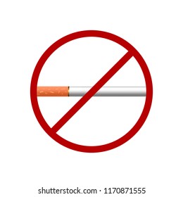 cigarette with a filter with a red prohibition sign