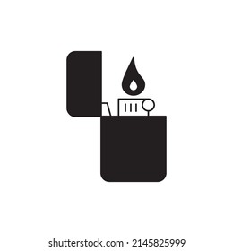 Fuego de cigarrillos, icono de fuego en glifo plano negro, estilo relleno aislado en fondo blanco