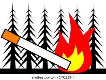 Cigarrillos y fuego en un bosque