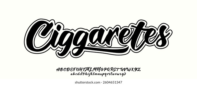 Cigarette font, lettering Uppercase and Lowercase, beauty retro, modern, classic design, logo, logotype, simple design, vector illustration, font script 