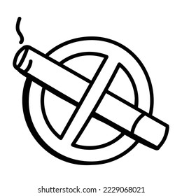 Cigarette with forbidden sign, doodle icon of no smoking 