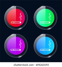 Cigarette four color glass button ui ux icon. Glossy app icon logo vector