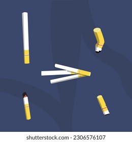 cigarette free vector minimal art design vector illustration. 5 types of cigarettes burned and a whole one. made as a design addition. blue background with pattern
