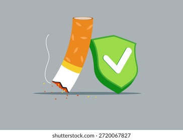 Cigarrillo con marca de verificación verde. Deja de fumar. Ilustración vectorial moderna en estilo plano