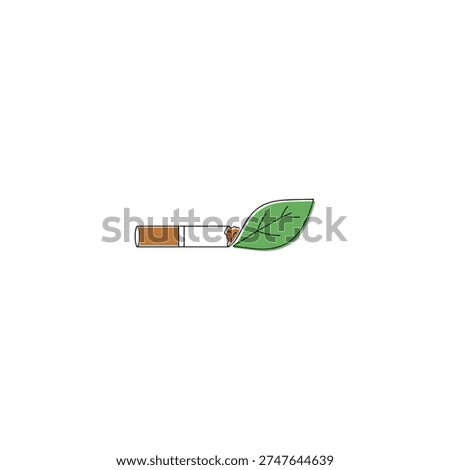 Cigarette with a green leaf, symbolizing a healthy alternative and quitting tobacco.