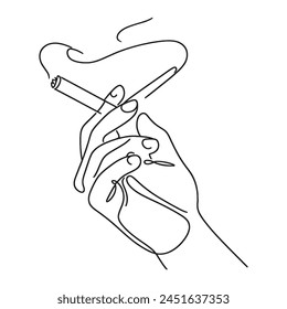 cigarette in hand in one line, vector illustration