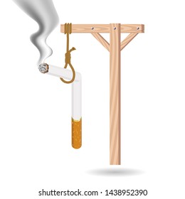 cigarette hanged on gallows, vector illustration 