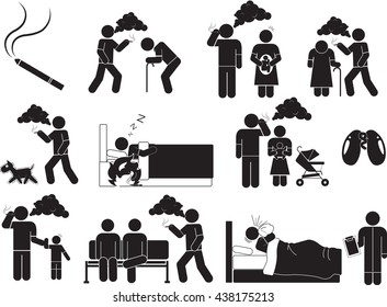 cigarette and health icon set