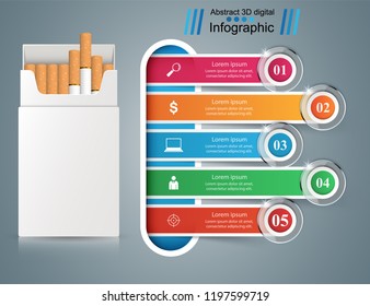 Cigarette health infographic. Five items. Vector eps 10