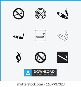 Cigarette icon. collection of 9 cigarette filled and outline icons such as smoke, smoking area. editable cigarette icons for web and mobile.