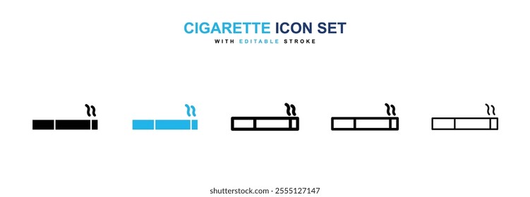 Cigarette icon collection in black and blue colors