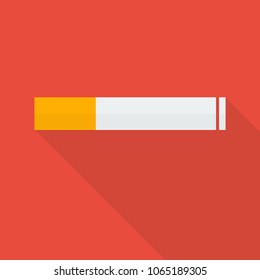 cigarette icon in flat style with long shadow, isolated vector illustration on red transparent background