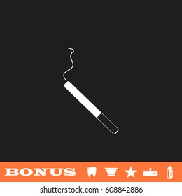 Cigarette icon flat. White pictogram on black background. Vector illustration symbol and bonus button tooth, vase, star, mirror, bottle
