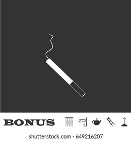 Cigarette icon flat. White pictogram on black background. Vector illustration symbol and bonus icons