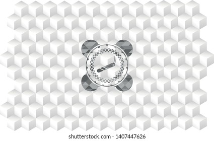 cigarette icon inside grey emblem with cube white background