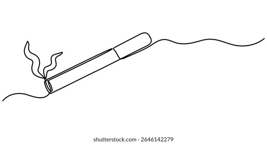  Cigarette Icon Line Art, Um contínuo desenho único linha arte rabiscar cigarro, fumaça, Uma única linha desenho mão segurar cigarro. Sem conceito de dia do cigarro.