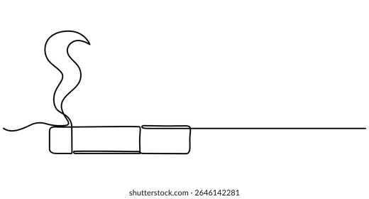  Cigarette Icon Line Art, Um contínuo desenho único linha arte rabiscar cigarro, fumaça, Uma única linha desenho mão segurar cigarro. Sem conceito de dia do cigarro.