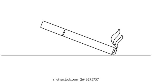Cigarette Icon Line Art, Um contínuo desenho único linha arte rabiscar cigarro, fumaça, Smoke Line Icon, Contorno Doodle Vetor Ilustração Símbolo, Vício, Mau hábito, Sem cigarro dia conceito.