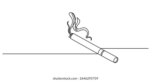Cigarette Icon Line Art, Um contínuo desenho único linha arte rabiscar cigarro, fumaça, Smoke Line Icon, Contorno Doodle Vetor Ilustração Símbolo, Vício, Mau hábito, Sem cigarro dia conceito.