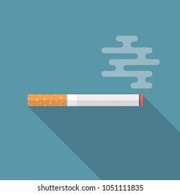 Cigarette icon with long shadow. Flat design style. Cigarette simple silhouette. Modern, minimalist icon in stylish colors. Web site page and mobile app design vector element.